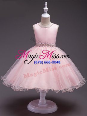Elegant Baby Pink Zipper Scoop Beading Flower Girl Dresses Organza Sleeveless