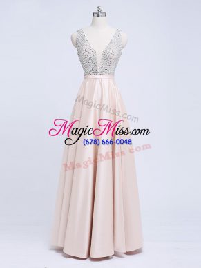 V-neck Sleeveless Backless Formal Evening Gowns Champagne Elastic Woven Satin