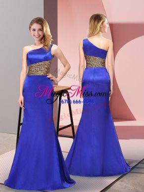 Flare Royal Blue Prom Evening Gown Prom and Party with Pattern One Shoulder Sleeveless Side Zipper