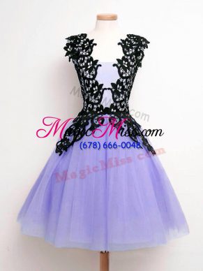 Lavender Lace Up Straps Lace Bridesmaids Dress Tulle Sleeveless