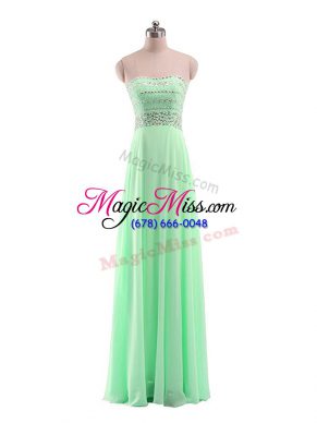 Fitting Floor Length Empire Sleeveless Apple Green Prom Gown Zipper