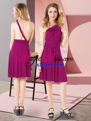 Mini Length Criss Cross Wedding Guest Dresses Fuchsia for Prom and Party and Wedding Party with Ruching
