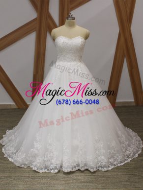 Sexy Organza Sleeveless Wedding Gowns Brush Train and Lace and Appliques