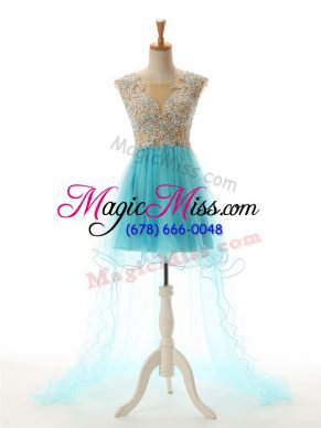 Spectacular Aqua Blue Sleeveless Tulle Backless Evening Dress for Prom and Party and Sweet 16