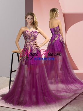 Simple Purple Sleeveless Appliques Zipper Prom Dress