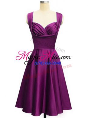 Purple Taffeta Side Zipper Wedding Party Dress Sleeveless Knee Length Ruching