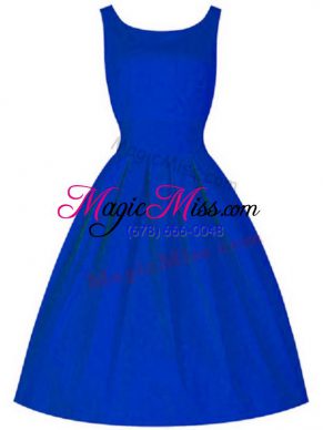Knee Length Royal Blue Dama Dress for Quinceanera High-neck Sleeveless Lace Up