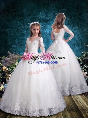 Attractive 3 4 Length Sleeve Lace Lace Up Toddler Flower Girl Dress