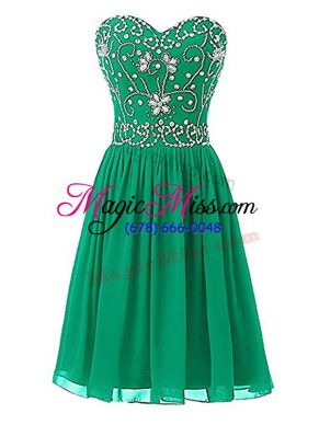 Cute Green Chiffon Zipper Sweetheart Sleeveless Knee Length Evening Dress Beading