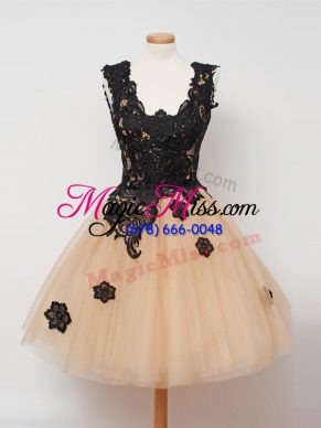 New Arrival Ball Gowns Dama Dress for Quinceanera Champagne Straps Tulle Sleeveless Knee Length Zipper