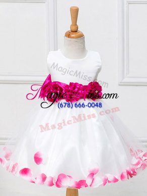 Modern White Zipper Scoop Appliques and Hand Made Flower Flower Girl Dress Tulle Sleeveless