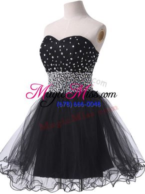 Sweetheart Sleeveless Prom Evening Gown Mini Length Beading Black Tulle