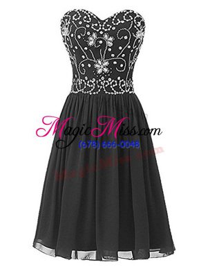 Trendy Black Chiffon Lace Up Homecoming Dress Sleeveless Knee Length Beading