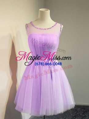 Elegant Lavender Scoop Lace Up Belt Wedding Party Dress Sleeveless