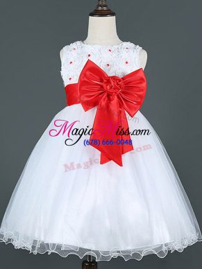 A-line Toddler Flower Girl Dress White Scoop Tulle Sleeveless Knee Length Zipper