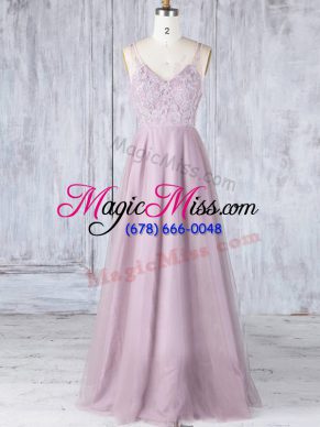 Sleeveless Clasp Handle Floor Length Lace Bridesmaids Dress