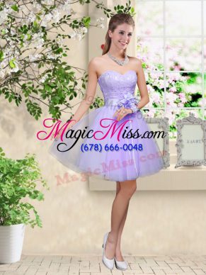 Lilac Sleeveless Tulle Lace Up Wedding Guest Dresses for Prom and Party