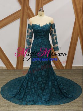 Excellent Teal Mother Of The Bride Dress Lace Long Sleeves Lace