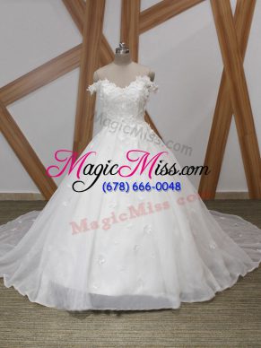 Sophisticated Appliques Bridal Gown White Zipper Sleeveless Court Train