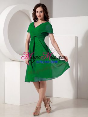 High Quality Chiffon Short Sleeves Knee Length Mother of Bride Dresses and Ruching