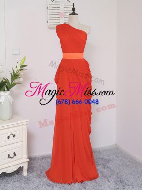 New Arrival Floor Length Zipper Quinceanera Dama Dress Coral Red for Prom and Party and Wedding Party with Pick Ups