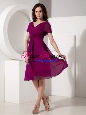 Purple Short Sleeves Chiffon Zipper Mother of the Bride Dress for Prom and Party