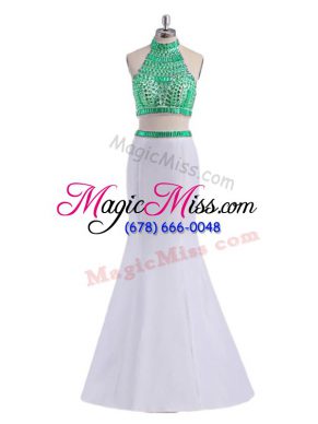 Sleeveless Floor Length Beading Criss Cross Pageant Gowns with White