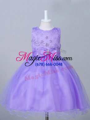 High End Knee Length Zipper Flower Girl Dress Eggplant Purple for Wedding Party with Appliques and Bowknot