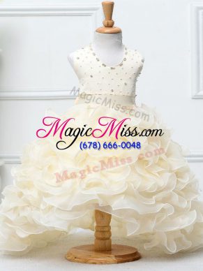 Cheap Beading and Ruffles Pageant Gowns For Girls Champagne Zipper Sleeveless High Low