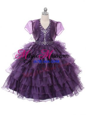 Dazzling Purple Sleeveless Ruffled Layers Floor Length Girls Pageant Dresses