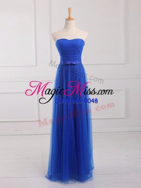 Dazzling Floor Length Empire Sleeveless Royal Blue Bridesmaids Dress Lace Up