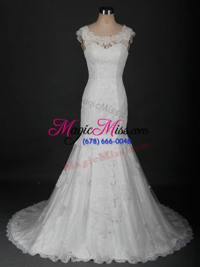 Nice White Mermaid Beading and Lace Wedding Gown Clasp Handle Tulle Sleeveless