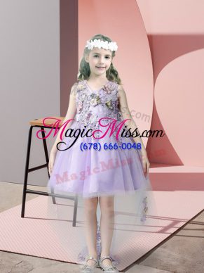 V-neck Sleeveless Zipper Flower Girl Dresses for Less Lavender Tulle