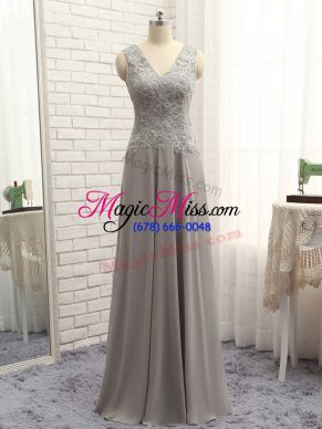 V-neck Sleeveless Chiffon Mother Of The Bride Dress Lace and Appliques Zipper