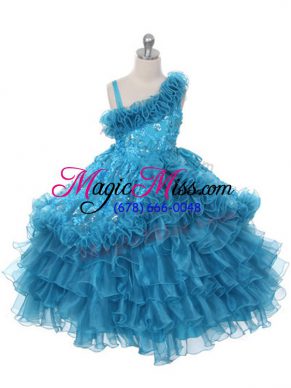 Asymmetric Sleeveless Organza Kids Formal Wear Lace and Ruffles and Ruffled Layers Lace Up