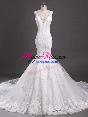 Gorgeous White Clasp Handle Bridal Gown Beading and Lace Sleeveless Court Train