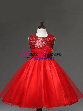 Exceptional Scoop Sleeveless Zipper Flower Girl Dresses for Less Red Tulle