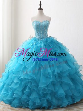 Suitable Sweetheart Sleeveless Lace Up Sweet 16 Quinceanera Dress Baby Blue Organza