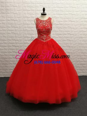Classical Sleeveless Beading Zipper Quinceanera Gowns with Red Brush Train