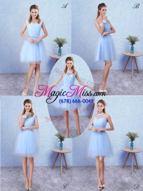 Discount Scoop Sleeveless Bridesmaids Dress Knee Length Ruching Blue Tulle