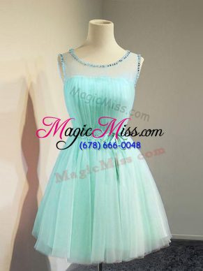 Sleeveless Knee Length Belt Lace Up Wedding Party Dress with Apple Green