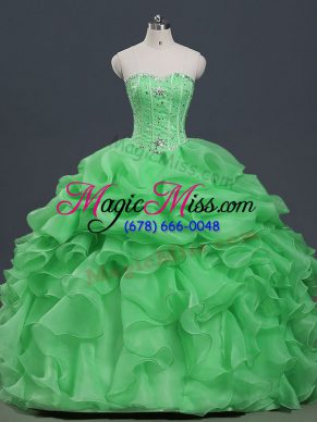 Shining Sweetheart Sleeveless Quinceanera Dresses Floor Length Beading and Ruffles and Pick Ups Organza
