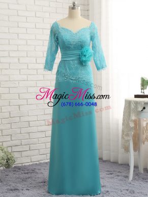 Stunning Baby Blue Sweetheart Zipper Lace and Appliques Mother Of The Bride Dress 3 4 Length Sleeve