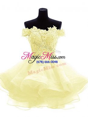Romantic Light Yellow Zipper Beading and Lace and Appliques and Ruffles Sleeveless Mini Length