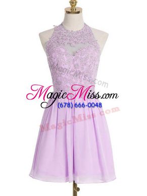 Lavender Sleeveless Appliques Knee Length Bridesmaid Gown
