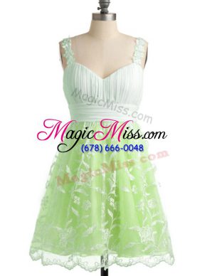 Low Price Yellow Green Empire Straps Sleeveless Lace Knee Length Lace Up Lace Wedding Party Dress
