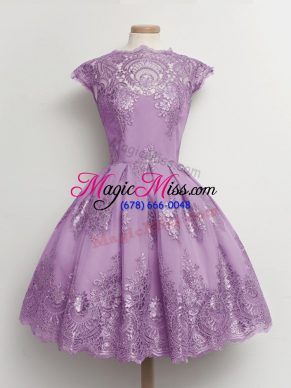 Scalloped Cap Sleeves Tulle Quinceanera Dama Dress Lace Lace Up