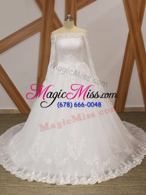 Organza Long Sleeves Wedding Gowns Court Train and Beading and Appliques