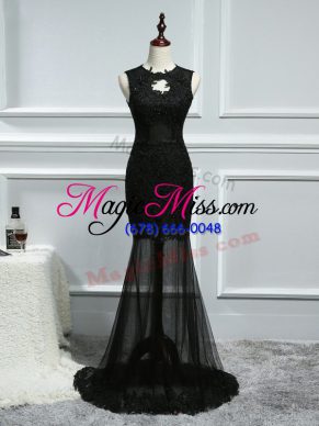 Tulle Sleeveless Evening Wear Brush Train and Lace and Appliques