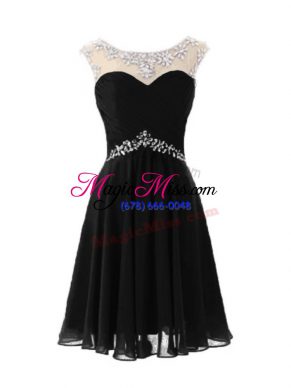 Romantic Knee Length A-line Cap Sleeves Black Prom Evening Gown Zipper